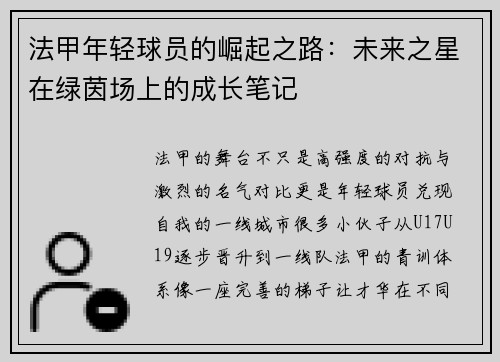 法甲年轻球员的崛起之路：未来之星在绿茵场上的成长笔记